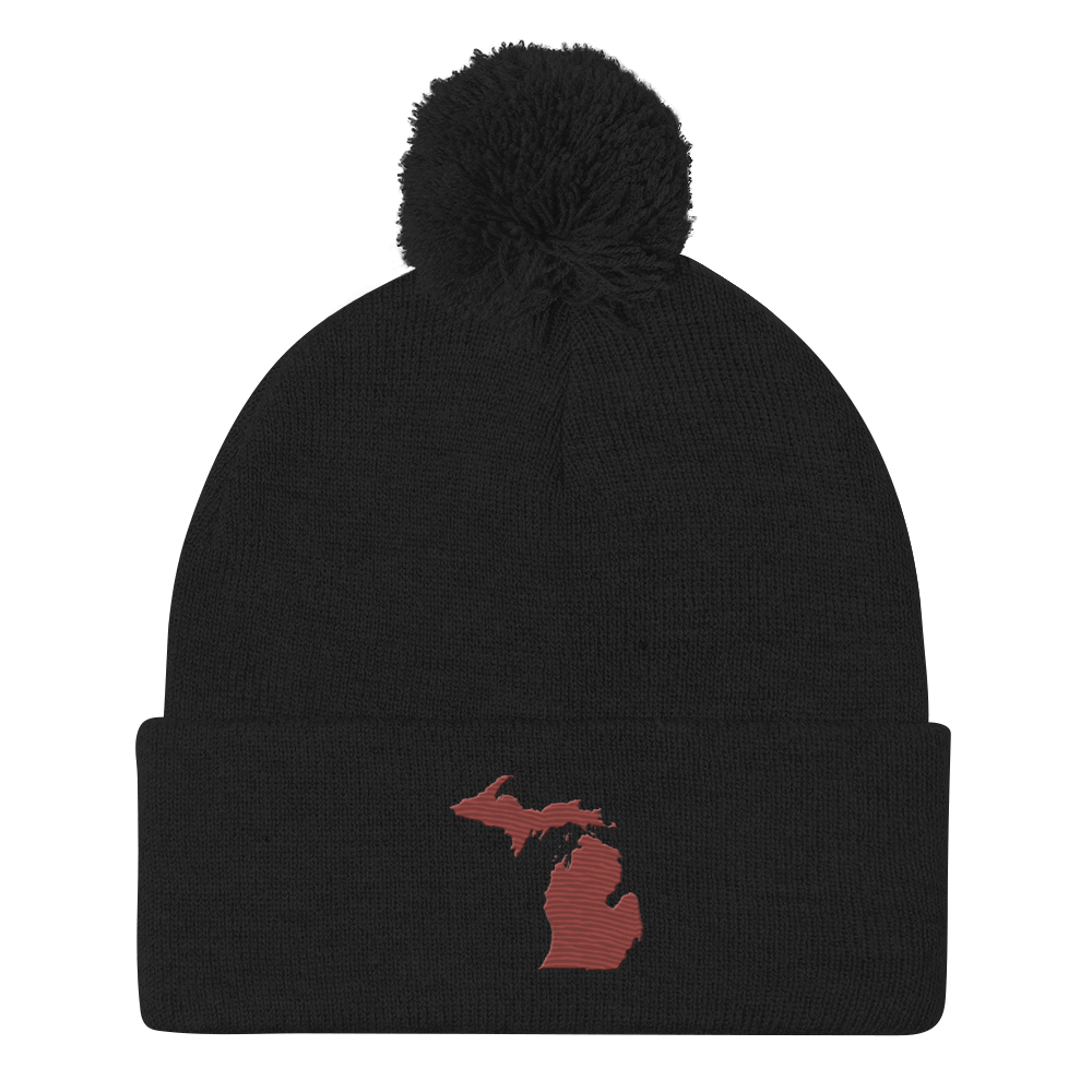 Michigan Pom-Pom Beanie | Ore Dock Red Outline