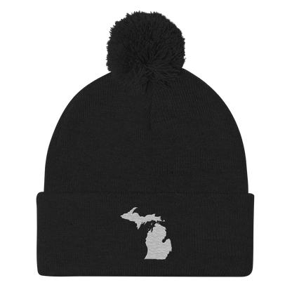 Michigan Pom-Pom Beanie | Platinum Outline