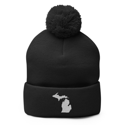 Michigan Pom-Pom Beanie | Platinum Outline