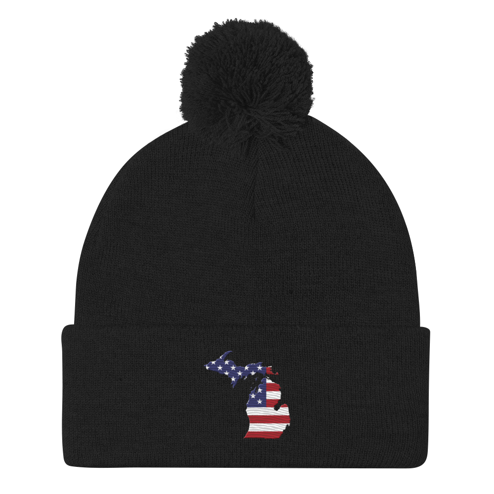 Michigan Pom-Pom Beanie | Patriotic Outline