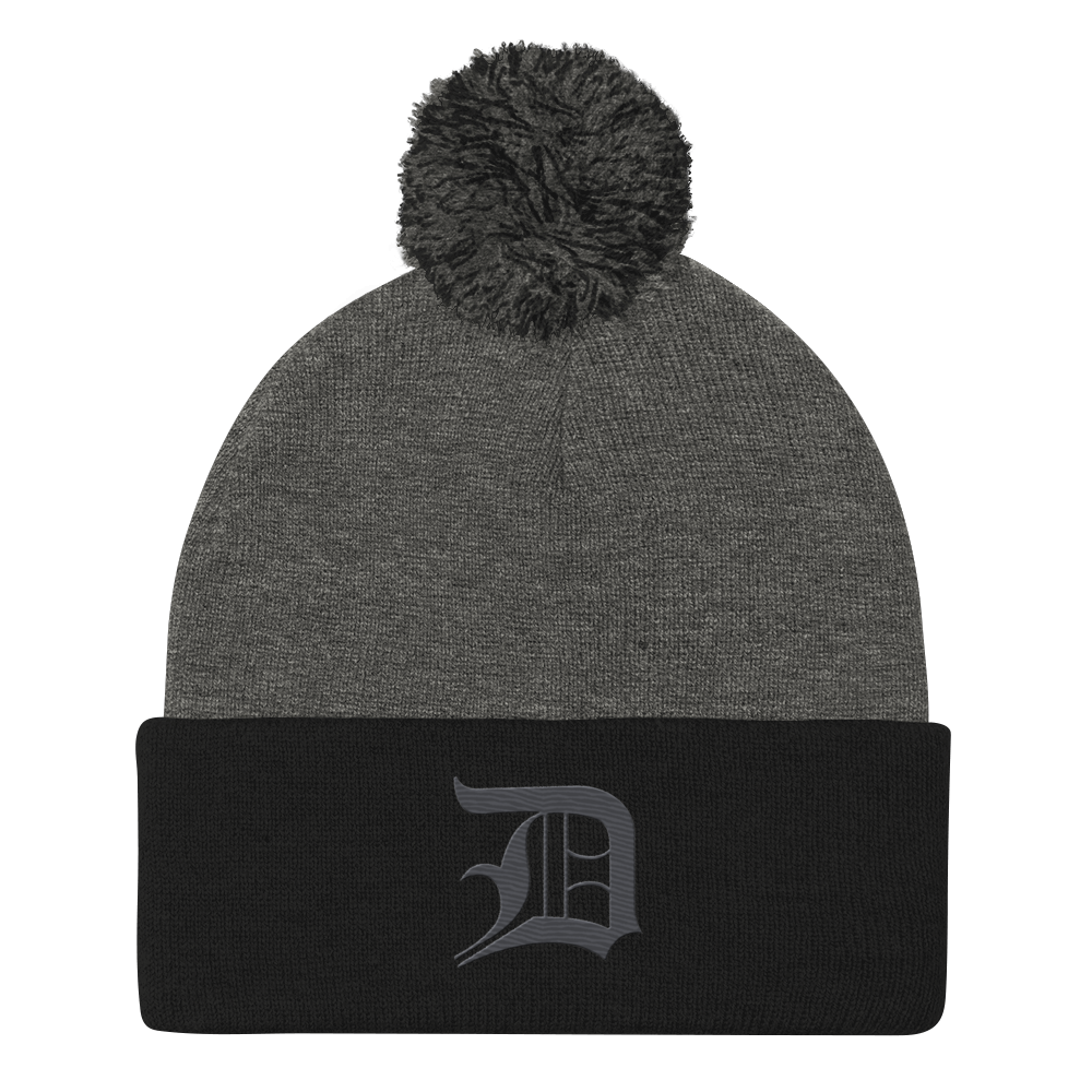 Detroit 'Old English D' Pom-Pom Beanie (Iron Ore Grey)