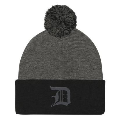 Detroit 'Old English D' Pom-Pom Beanie (Iron Ore Grey)