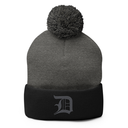 Detroit 'Old English D' Pom-Pom Beanie (Iron Ore Grey)