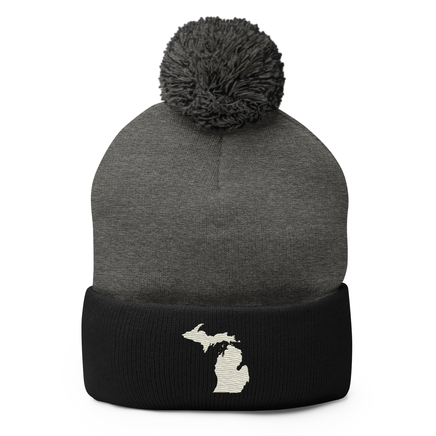 Michigan Pom-Pom Beanie | Ivory White Outline