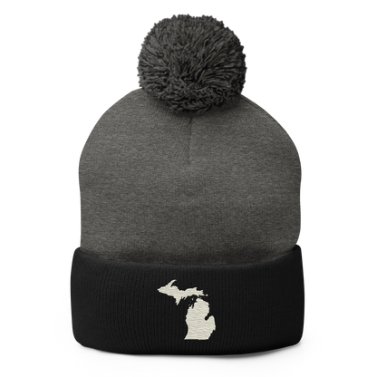 Michigan Pom-Pom Beanie | Ivory White Outline