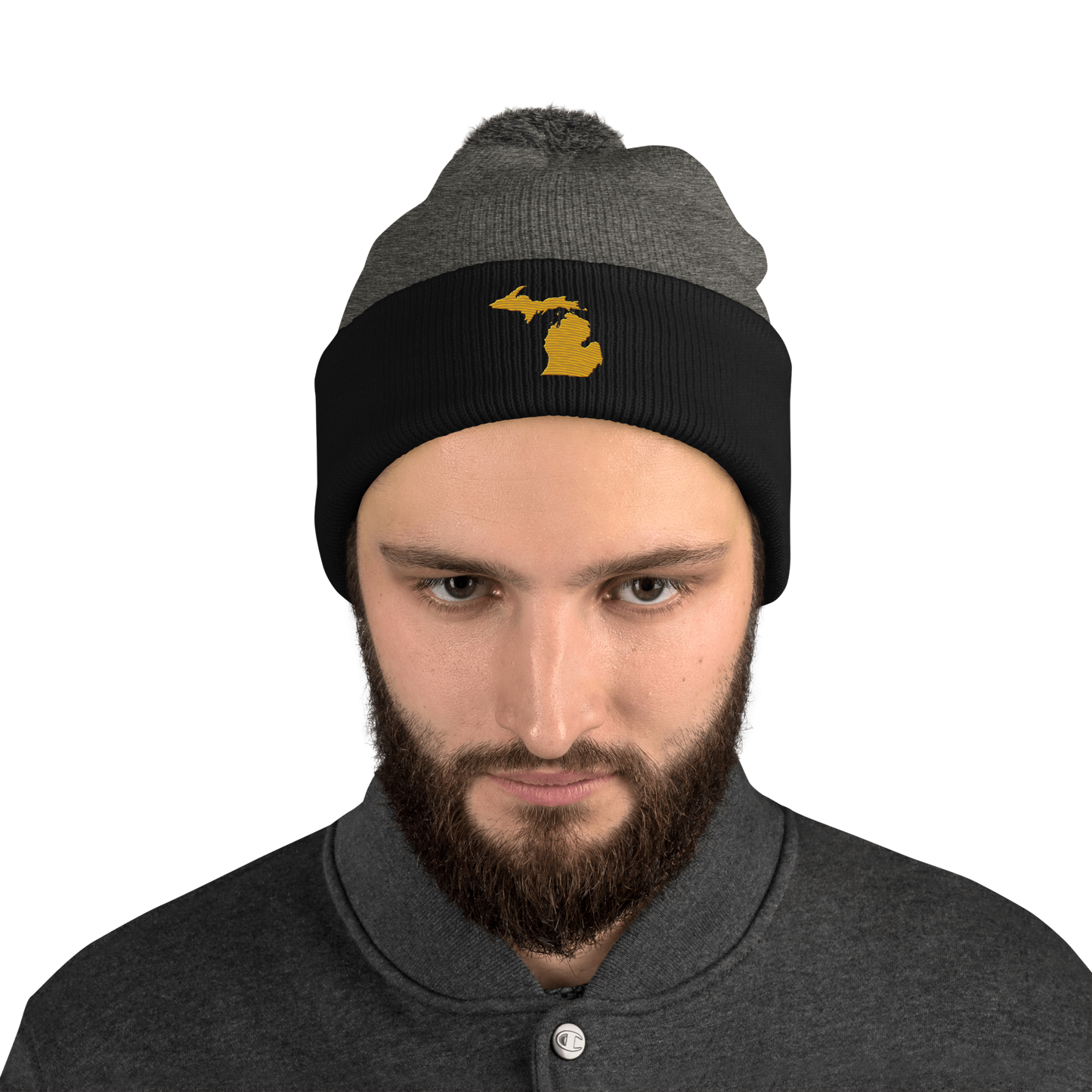 Michigan Pom-Pom Beanie | Gold Outline