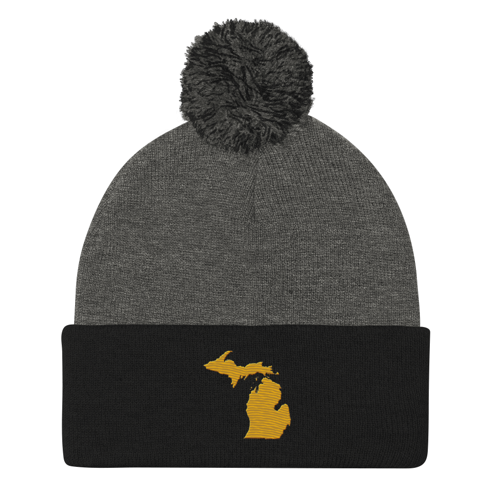 Michigan Pom-Pom Beanie | Gold Outline