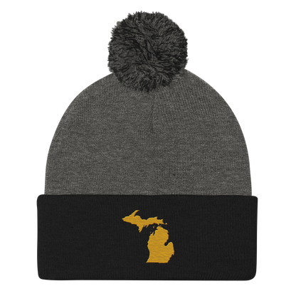 Michigan Pom-Pom Beanie | Gold Outline