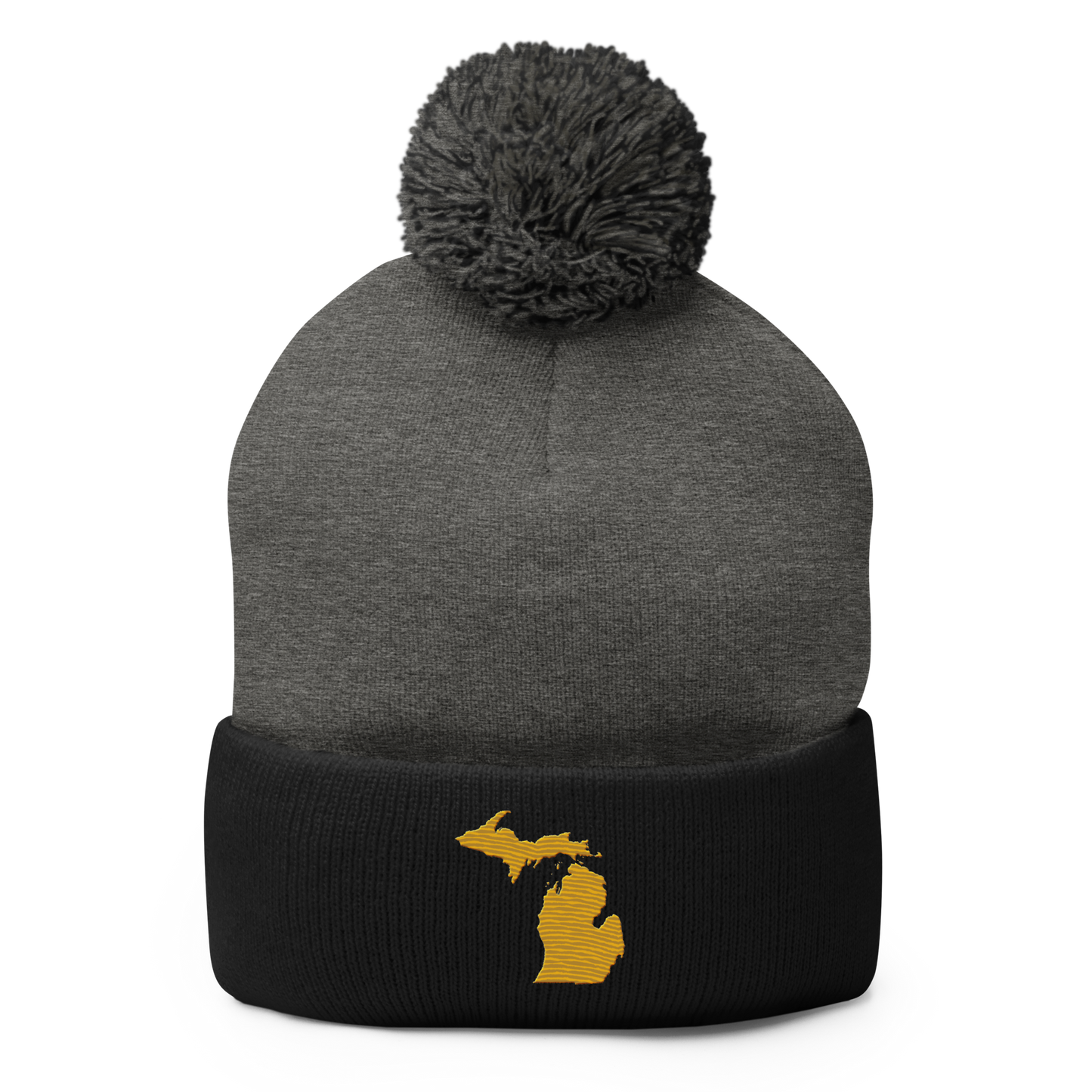 Michigan Pom-Pom Beanie | Gold Outline