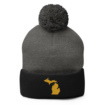 Michigan Pom-Pom Beanie | Gold Outline