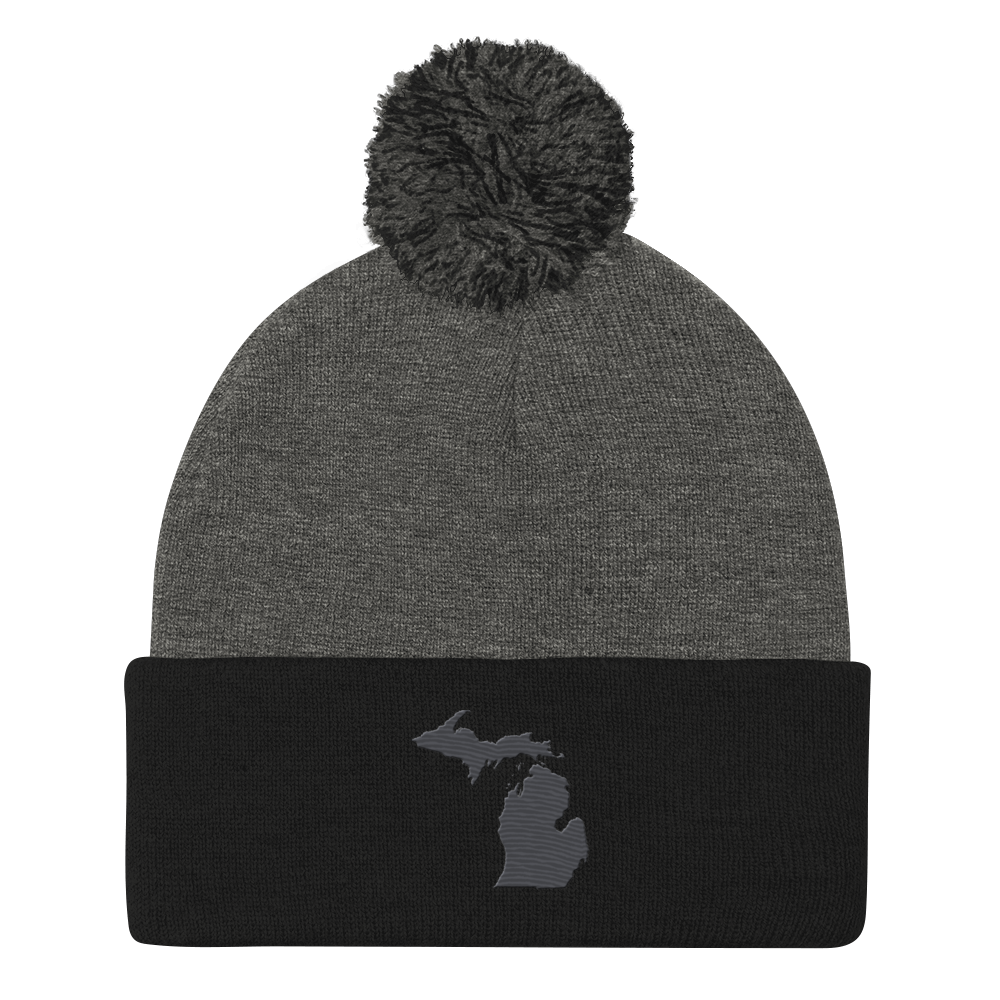 Michigan Pom-Pom Beanie | Iron Ore Grey Outline