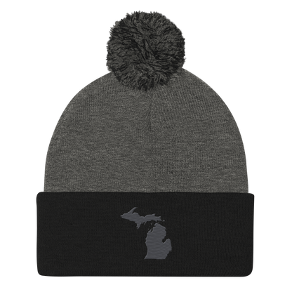 Michigan Pom-Pom Beanie | Iron Ore Grey Outline