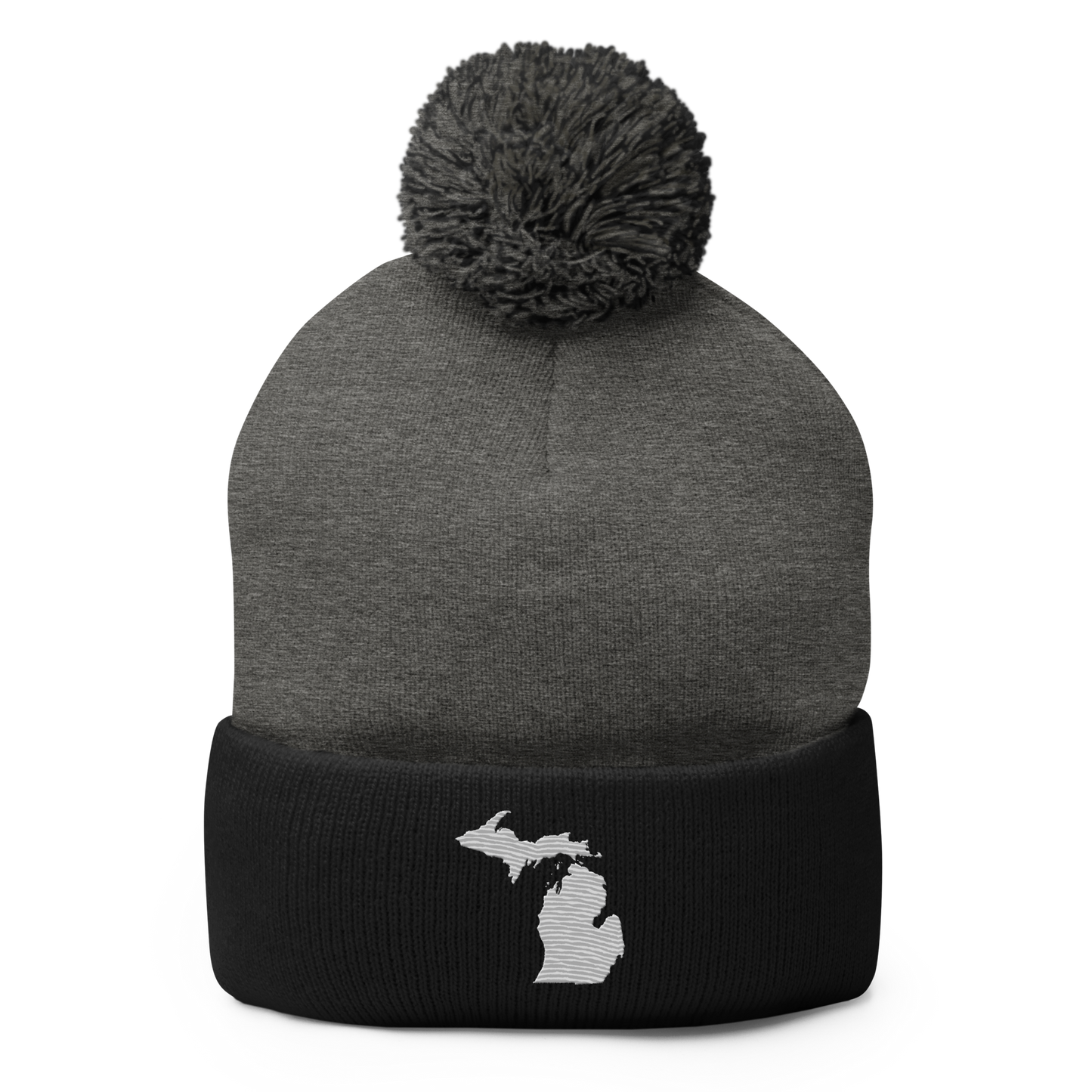 Michigan Pom-Pom Beanie | Platinum Outline