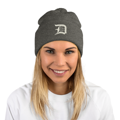 Detroit 'Old English D' Pom-Pom Beanie (Ivory White)