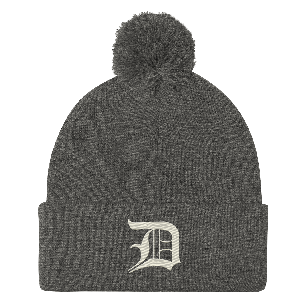 Detroit 'Old English D' Pom-Pom Beanie (Ivory White)