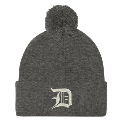 Detroit 'Old English D' Pom-Pom Beanie (Ivory White)