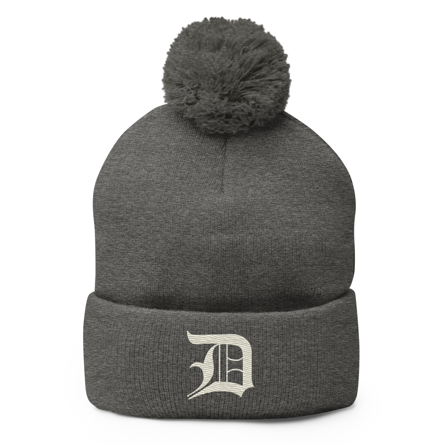 Detroit 'Old English D' Pom-Pom Beanie (Ivory White)