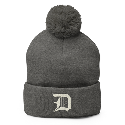 Detroit 'Old English D' Pom-Pom Beanie (Ivory White)