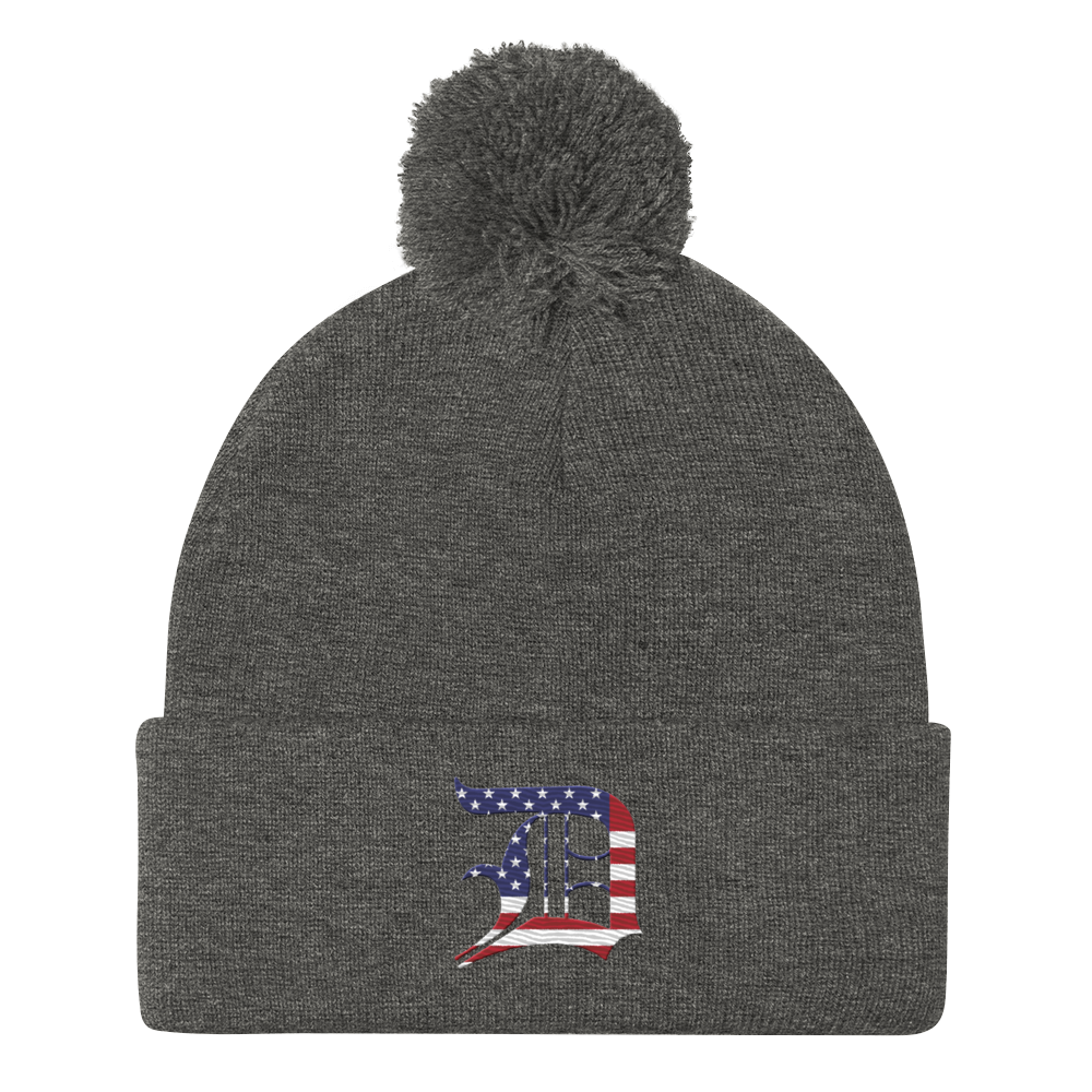 Detroit 'Old English D' Pom-Pom Beanie (Patriotic Edition)