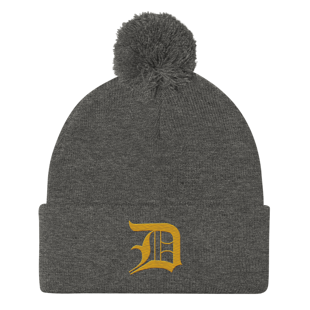 Detroit 'Old English D' Pom-Pom Beanie (Gold)