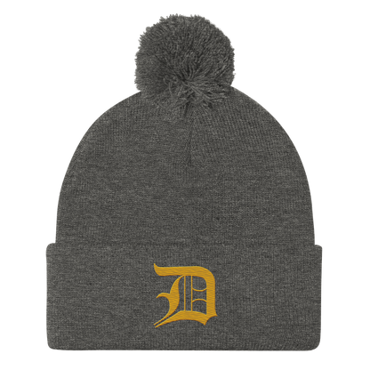 Detroit 'Old English D' Pom-Pom Beanie (Gold)