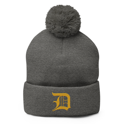 Detroit 'Old English D' Pom-Pom Beanie (Gold)