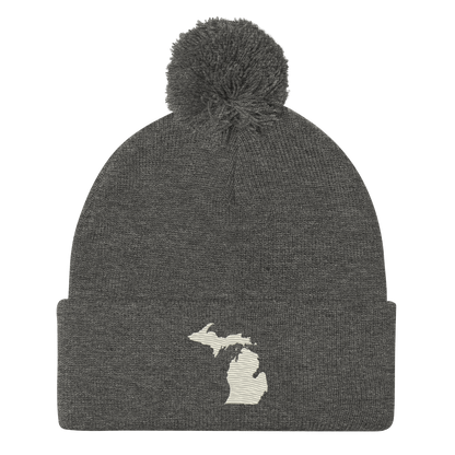 Michigan Pom-Pom Beanie | Ivory White Outline