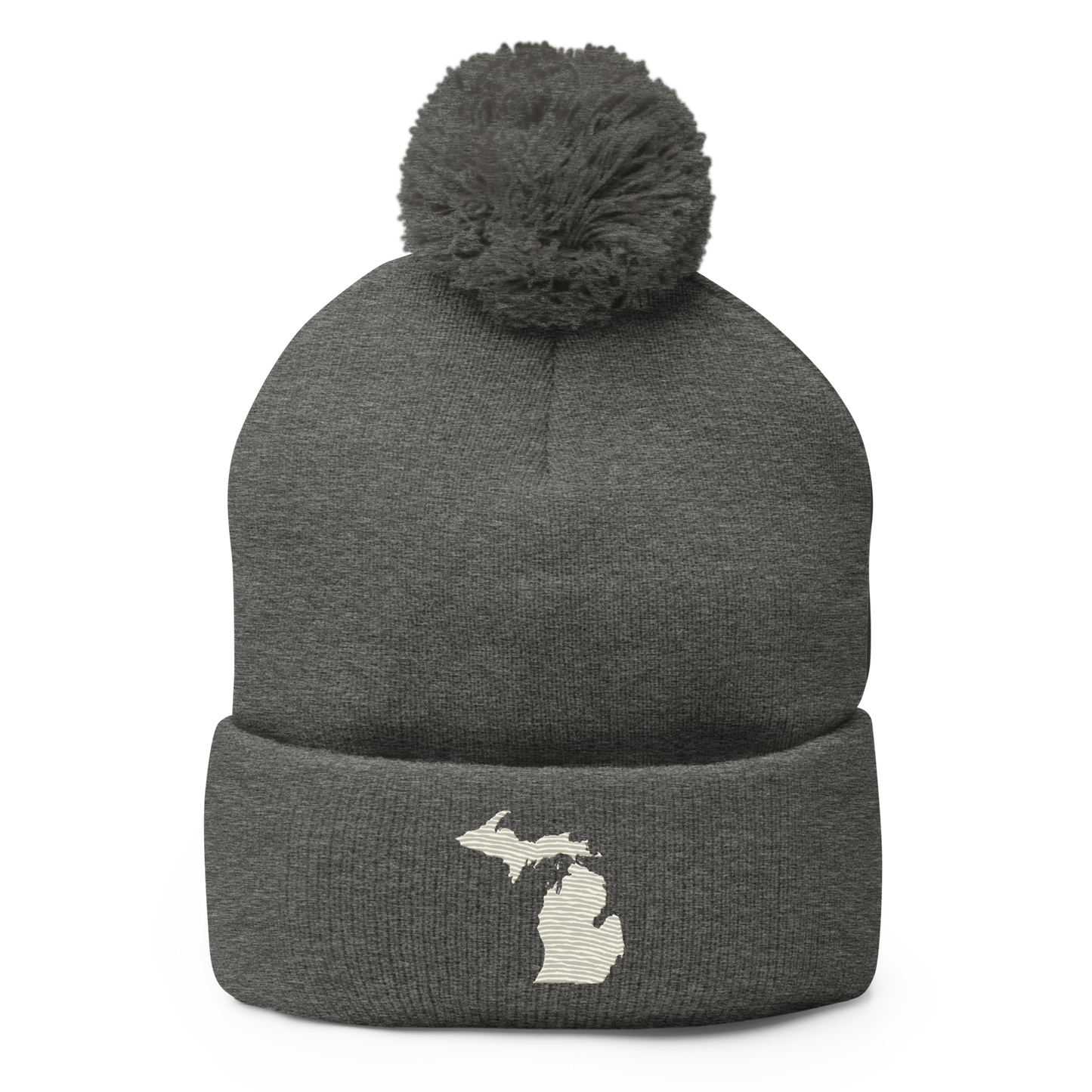 Michigan Pom-Pom Beanie | Ivory White Outline