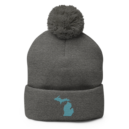 Michigan Pom-Pom Beanie | Huron Blue Outline