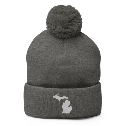 Michigan Pom-Pom Beanie | Platinum Outline