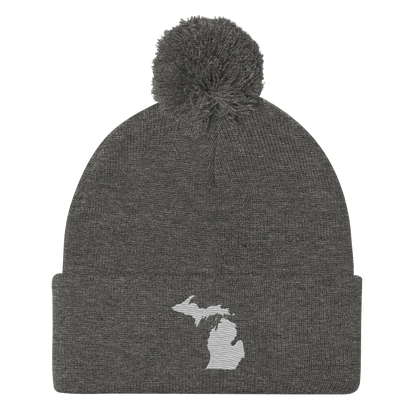 Michigan Pom-Pom Beanie | Platinum Outline