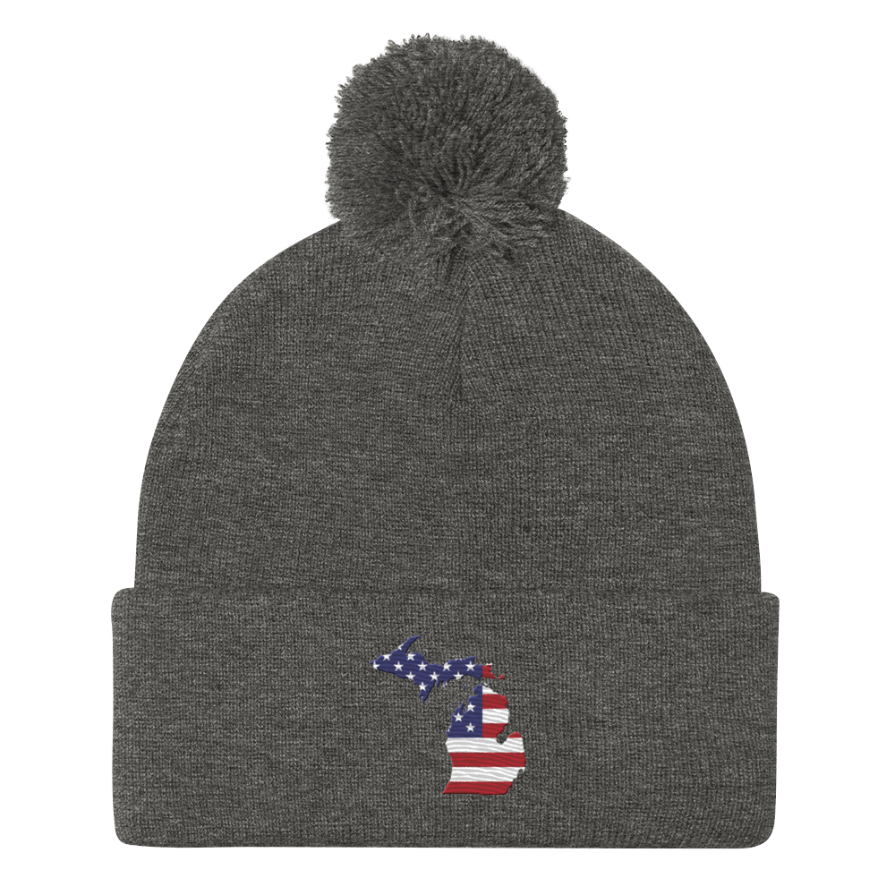 Michigan Pom-Pom Beanie | Patriotic Outline