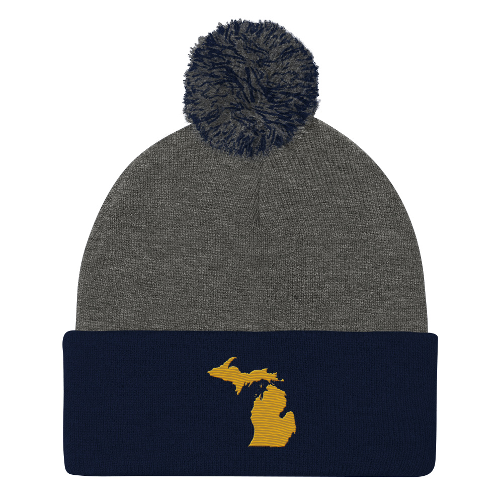 Michigan Pom-Pom Beanie | Gold Outline