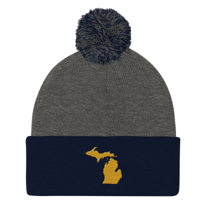 Michigan Pom-Pom Beanie | Gold Outline