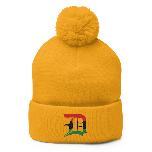 Detroit 'Old English D' Pom-Pom Beanie (Pan-African Edition)