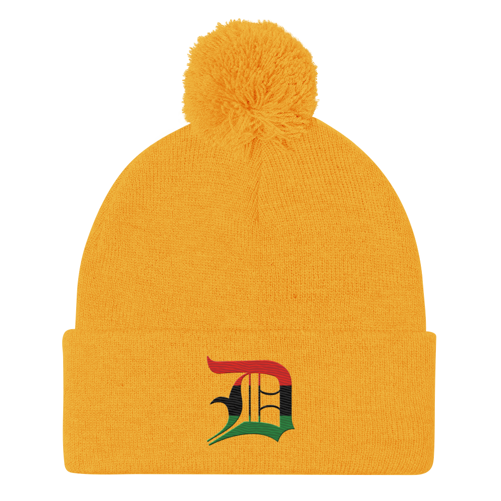 Detroit 'Old English D' Pom-Pom Beanie (Pan-African Edition)