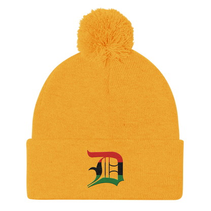 Detroit 'Old English D' Pom-Pom Beanie (Pan-African Edition)