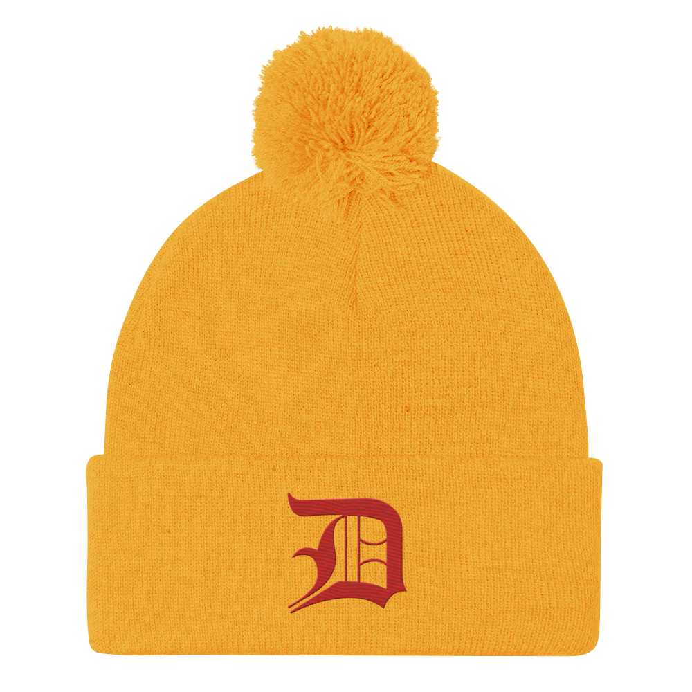 Detroit 'Old English D' Pom-Pom Beanie (Aliform Red)