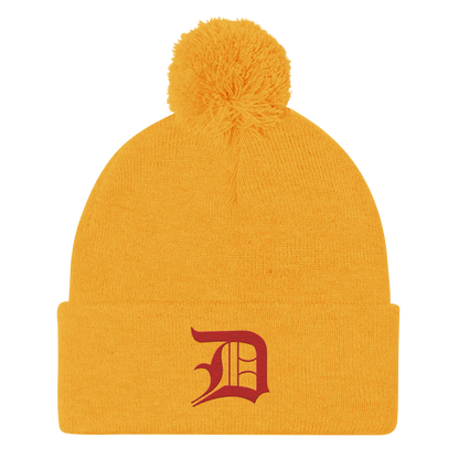 Detroit 'Old English D' Pom-Pom Beanie (Aliform Red)