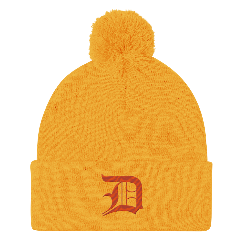 Detroit 'Old English D' Pom-Pom Beanie (Maple Leaf Orange)