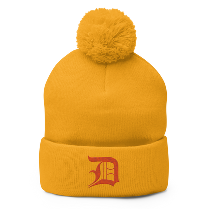 Detroit 'Old English D' Pom-Pom Beanie (Maple Leaf Orange)