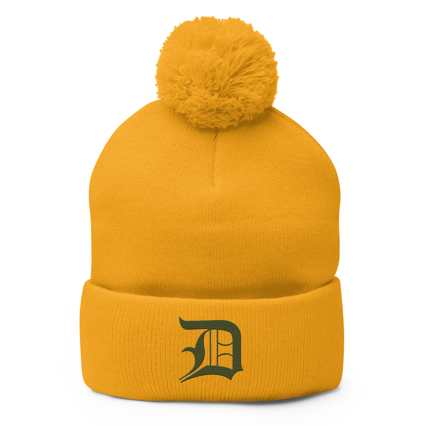 Detroit 'Old English D' Pom-Pom Beanie (Army Green)