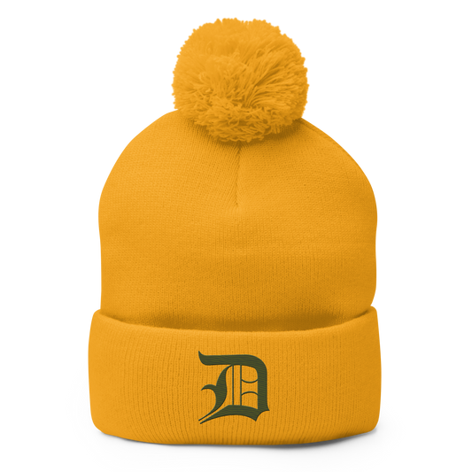 Detroit 'Old English D' Pom-Pom Beanie (Army Green)