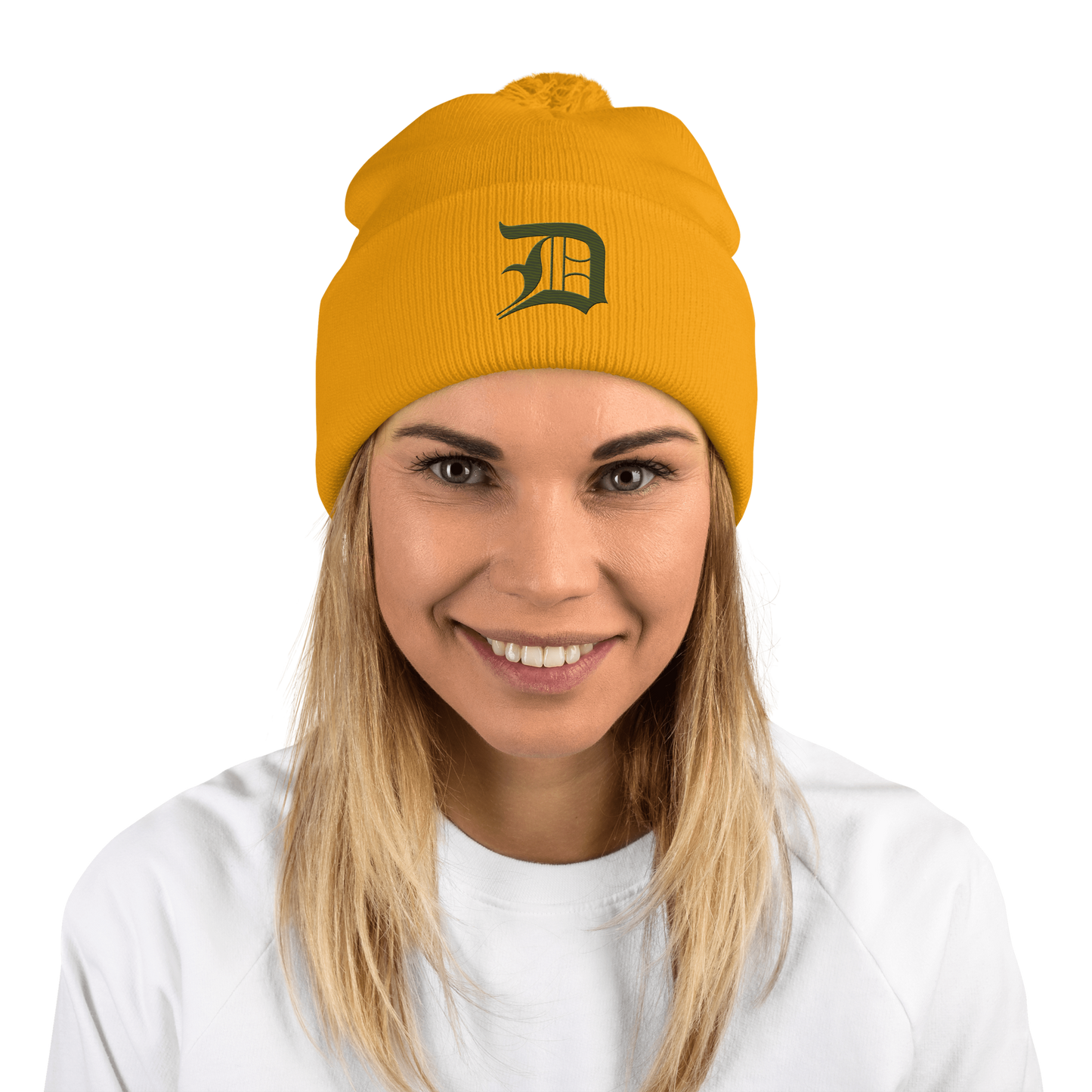 Detroit 'Old English D' Pom-Pom Beanie (Army Green)