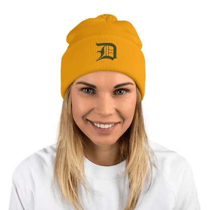 Detroit 'Old English D' Pom-Pom Beanie (Army Green)