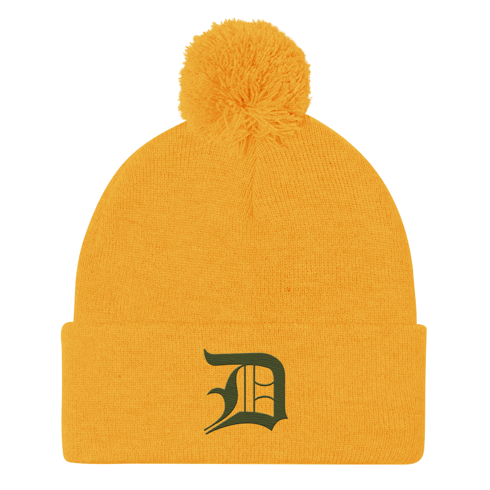 Detroit 'Old English D' Pom-Pom Beanie (Army Green)