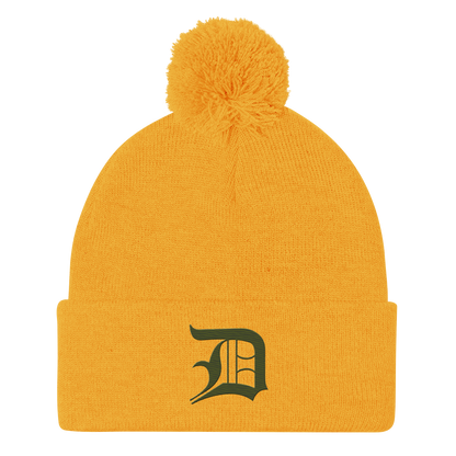 Detroit 'Old English D' Pom-Pom Beanie (Army Green)