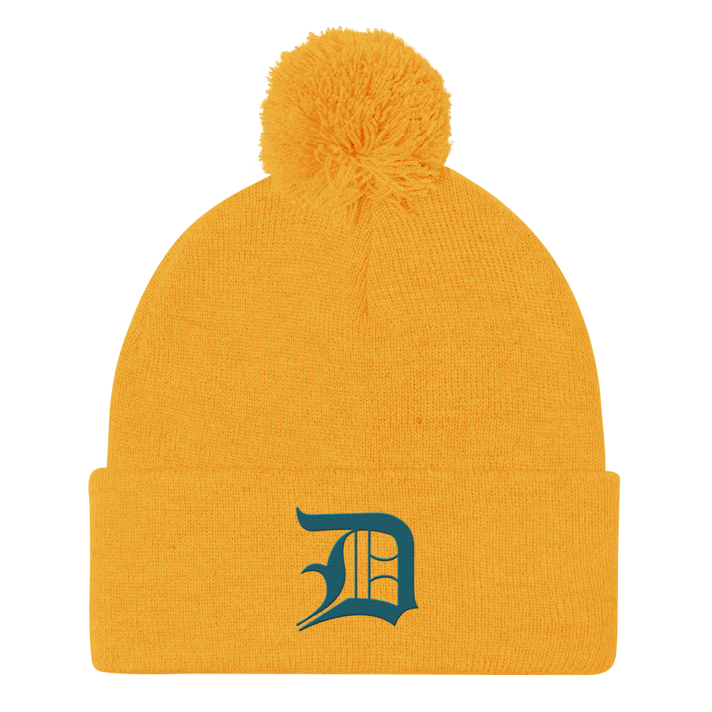 Detroit 'Old English D' Pom-Pom Beanie (Auburn Hills Teal)