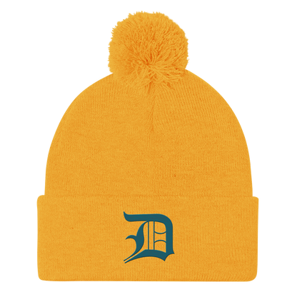 Detroit 'Old English D' Pom-Pom Beanie (Auburn Hills Teal)