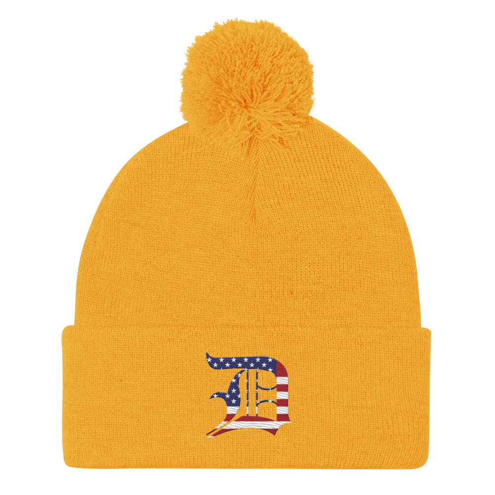 Detroit 'Old English D' Pom-Pom Beanie (Patriotic Edition)